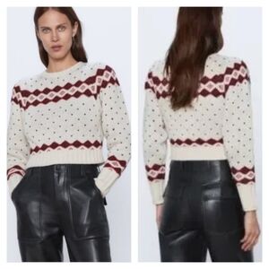 NWT Zara Jacquard Cropped Knit Sweater